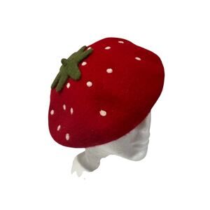 Wool Felted Strawberry Beret French Parisian Fruit Hat
